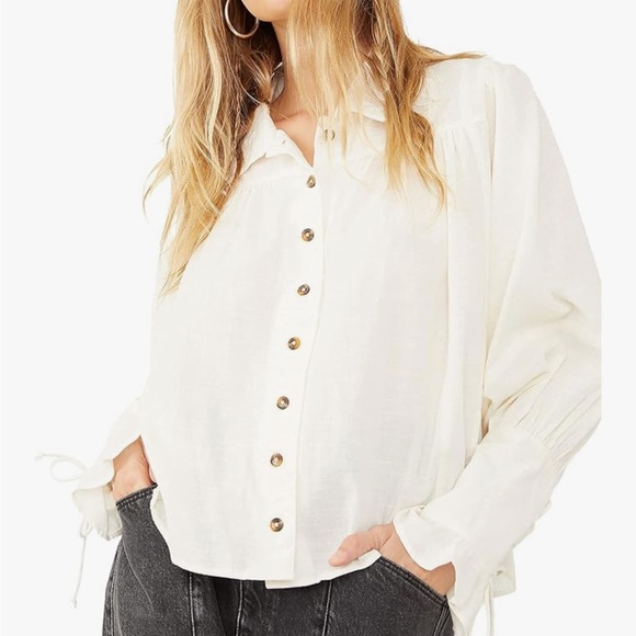 Free People Kiss Kiss Blouse size XS Button Down Balloon Sleeve - Picture 2 of 12